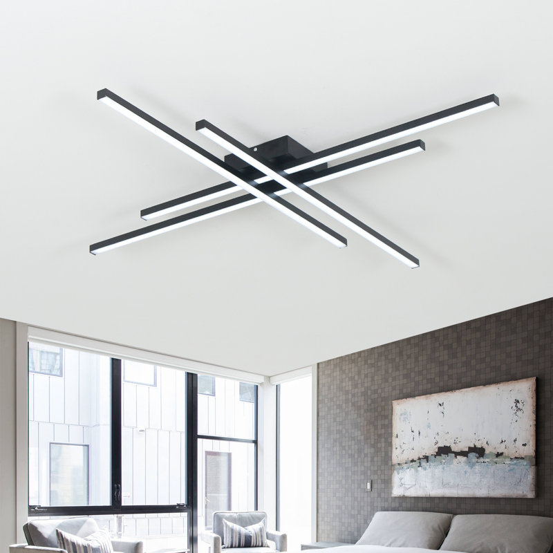 Plafonnier semi-encastré à DEL 4 lumières Whisman, H 2,8 po x l 38 po x P 38 po, Noir mat