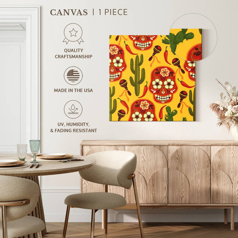 Lelend calavera et motif de cactus, H 33 po x l 33 po