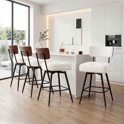 Tabourets de bar à hauteur de comptoir avec repose-pieds - Pieds modernes en métal, siège rembourré, pour îlot de cuisine ou bar personnel