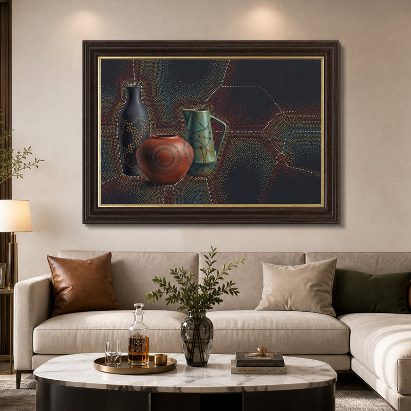 Art mural sur toile noir, vert et rouge, H 12 po x l 18 po