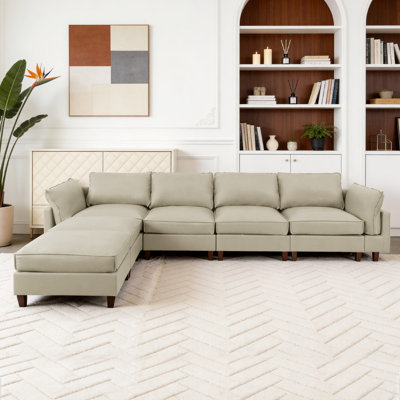 4- Piece Upholstered Corner Sectional Sofa Couch With 2 Ottomans