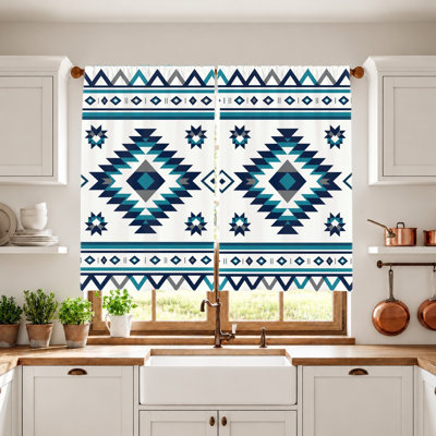 2 pièces de rideaux à motif géométrique, tissu filtrant la lumière, motif de style sud-ouest à motif de losanges et d'étoiles, protection de la vie privée pour parasol, conception à passe-tringle, pour le salon, la chambre à coucher, le balcon, la cuisine