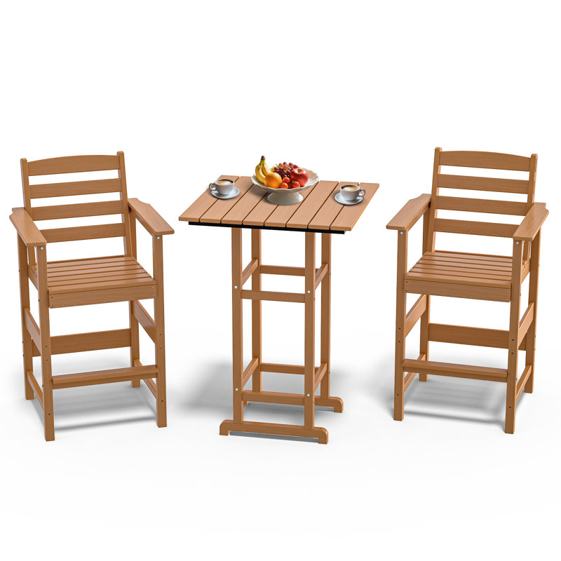 3-Piece HDPE Bar Set – All-Weather Patio Bistro Table & 2 Tall Bar Chairs, Fade-Resistant Outdoor Furniture For Balcony, Deck, Backyard, Or Poolside