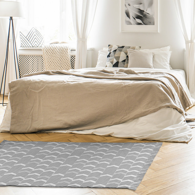 Tapis gris à motif de rayures à chevrons, Non
