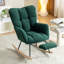 Fauteuil à bascule Teddy en tissu avec repose-pieds réglable, dossier haut et poche de rangement, base en bois massif et métal, vert-1337992302