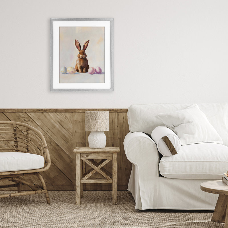 Lapin de Pâques avec œufs pastel, reproduction sous verre, conception de The Prints Vibe, 21 x 17