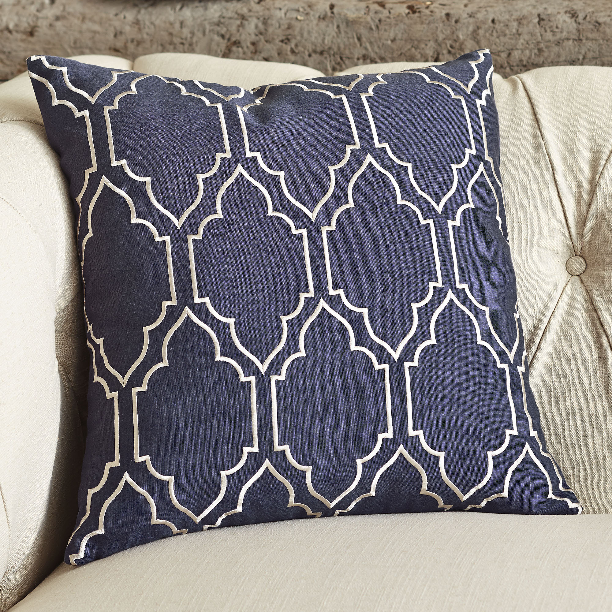 Clarysville Embroidered Linen Pillow Cover, 20" H x 20" W, Navy