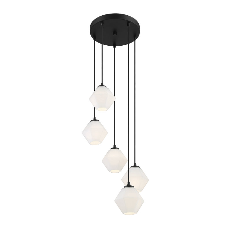 Lustre 5 lumières Meridian, Noir mat, Givré