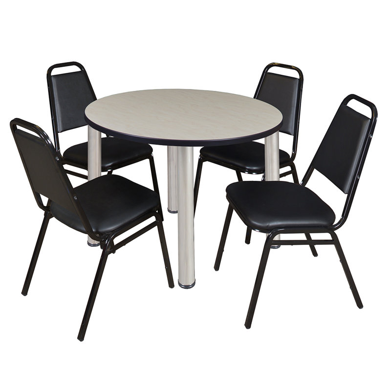 Plateau de table Kee, 4 chaises empilables, Chrome chrome, Érable, H 29 po x l 48 po x P 48 po
