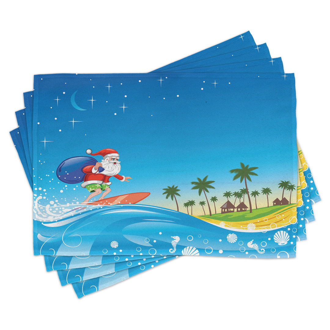 Platzdeckchen 4er-Set, Surfing Santa Beach, Multicolor