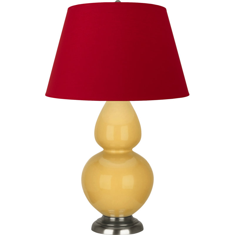 Lampe de table double gourde en céramique, Jaune coucher de soleil glacé / argent antique, Blanc cassé, Argent argent