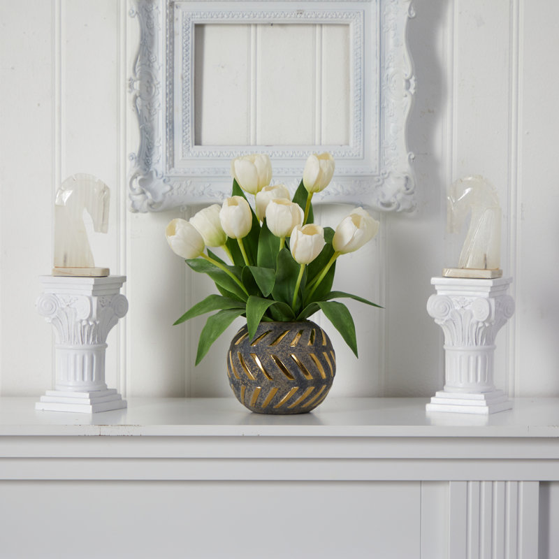 Tulip Artificial Arrangement In Decorative Vase, Orange