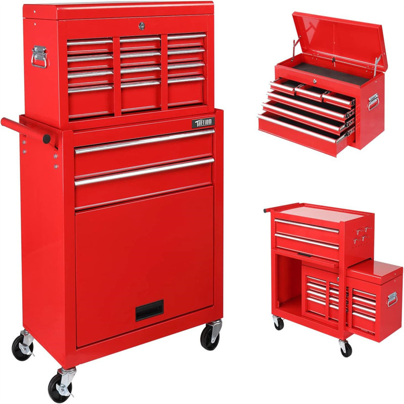 23'' W 5 -Drawer Steel Job Site Storage with Wheels, Red