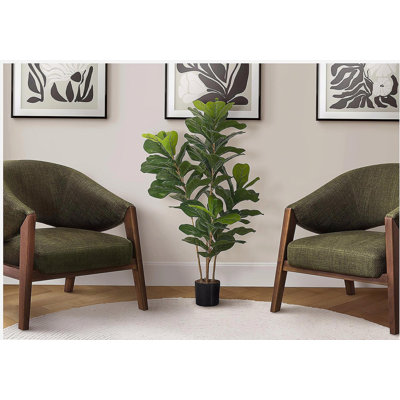 Plante artificielle, 41 po de hauteur, arbre violon, intérieur, faux, faux, plancher, verdure, pot, touche réelle, décoratif, feuilles vertes, pot noir