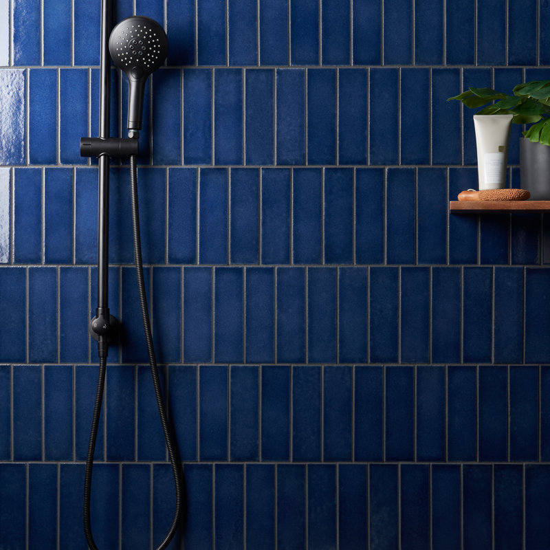 Groovy 2" x 8" Glossy Lava Stone Subway Wall Tile (3.88 Sq. Ft. / Case), Blue Jean