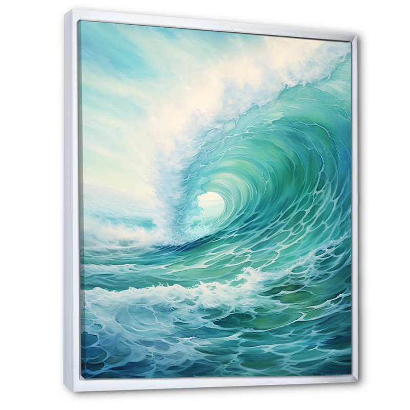 Tempête sarcelle et vague Expression III, H 32 po x l 24 po x P 1 po, Cadre flottant blanc