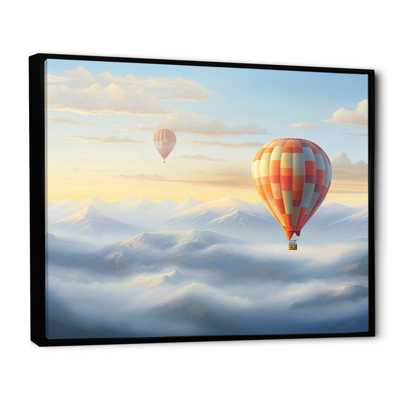 Orange Hot Air Ballon Horizon I - Transportation Canvas Art Print, H 30 po x l 40 po x P 1,5 po, Cadre flottant noir