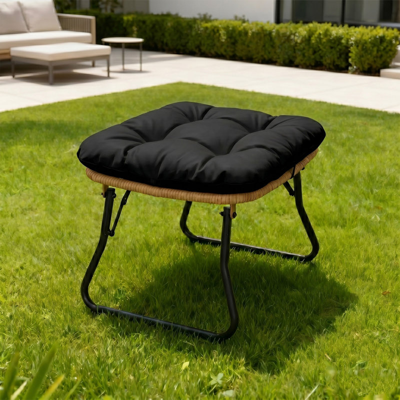 Repose-pieds d'extérieur avec coussin Kacyn, Noir, 1