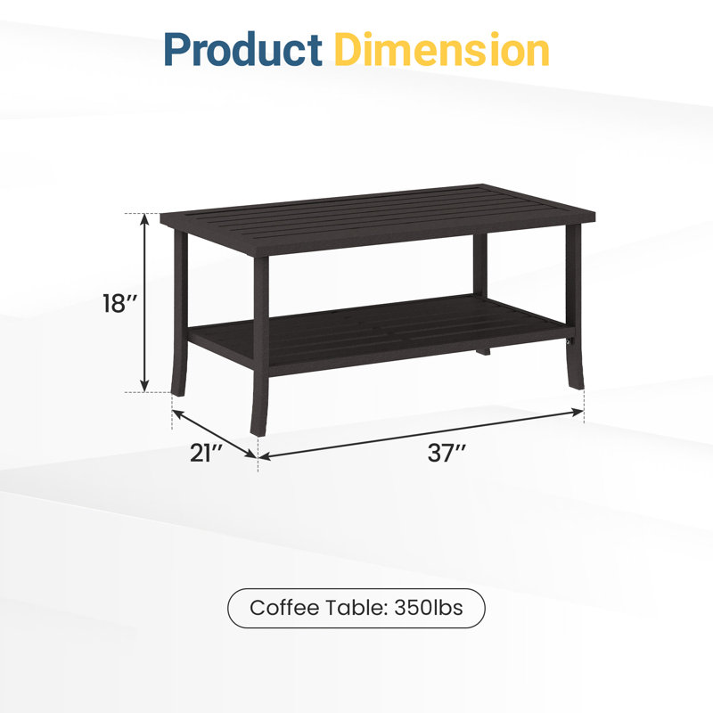 Deimos Rectangular Iron Outdoor Coffee Table , 37 " W 21 " D