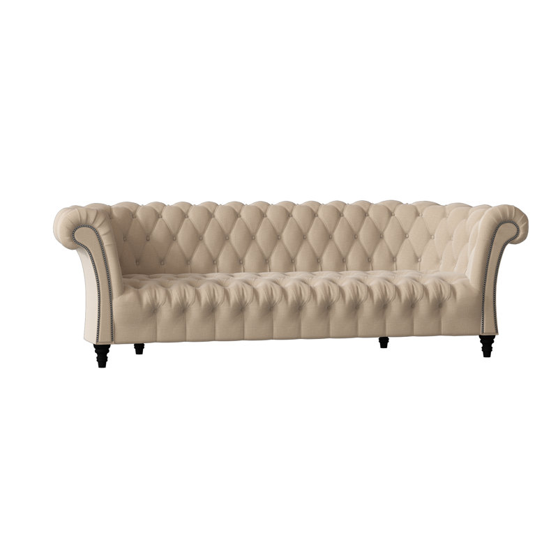 Canapé Chesterfield à accoudoirs roulés, Latte Lena, Noir, 72 pouces
