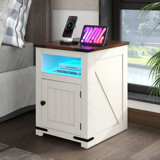 Wade Logan® Farmhouse Nightstand Adjustable Shelf End Table with LED Lights & Charging Station