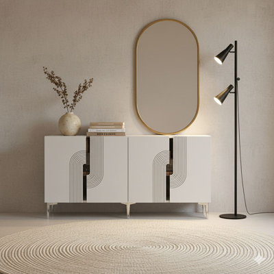 Adams Modern Console Table with Wall-Mount Capability, White & Silver, 59.1 x 29.5 x 12.6 Inches | 100% Melamine Coated Particle Board, Thickness: 0.7 Inches | Multiple Shelves for Stylish Storage & Display