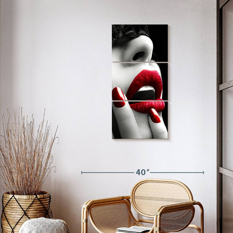" Red Lips " 3 - Pieces, 18" H x 38" W