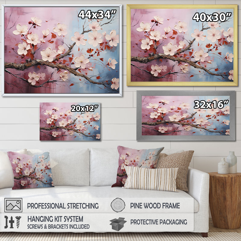 Fleur de cerisier du Japon, reproduction d'art I, Toile tendue, H 30 po x l 40 po x P 1,5 po