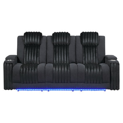 U8000 Grey Power Reclining Sofa W/power Headrest, Dropdown Table W/ Wood Trim & Reading Light, & Led Light