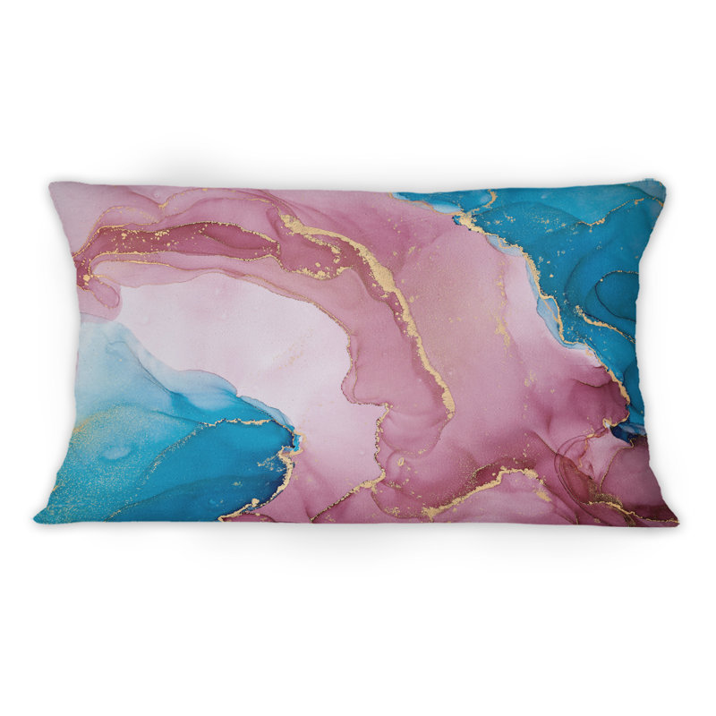 Bleu et mauve, luxe, abstrait, art fluide I - Coussin décoratif moderne imprimé 12 po x 20 po
