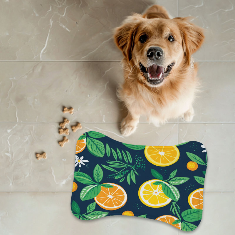 Bold Citrus Patterns - 1 Piece Bone Shape Feeding Mat