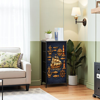 Commode 4 tiroirs pour chambre à coucher, commode étroite, plateau en bois et structure en fer 18 po x 37,5 po (lxH)