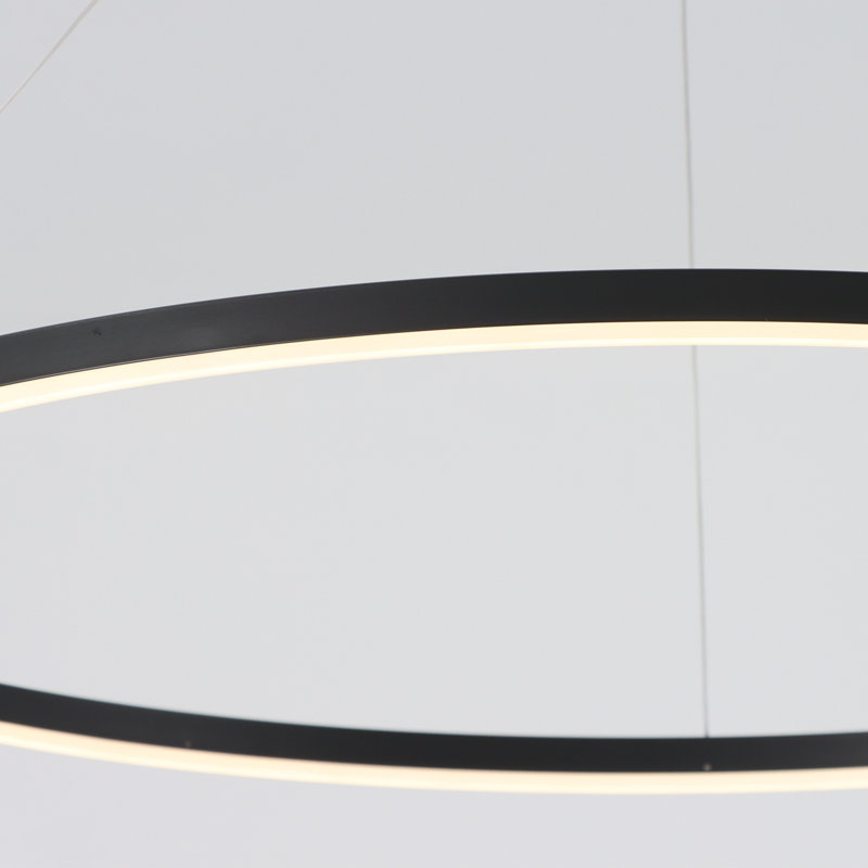 Stockham 1-Light Unique Geometric Chandelier Round Circle LED Kitchen Island Pendant, 3.5" H x 39.4" W x 39.4" D, Black