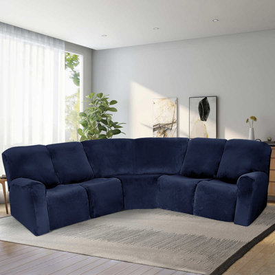 Velvet Stretch 7-Piece Sectional Sofa Covers-Reclining Couch Covers For L Shape Sofa-Washable