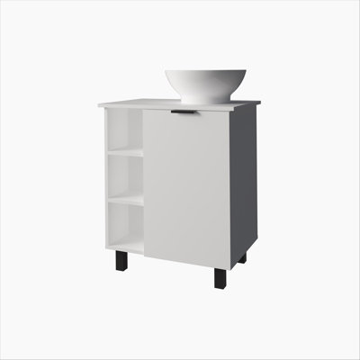 White Bathroom Vanity with 1 Door and 8 Storage Shelf