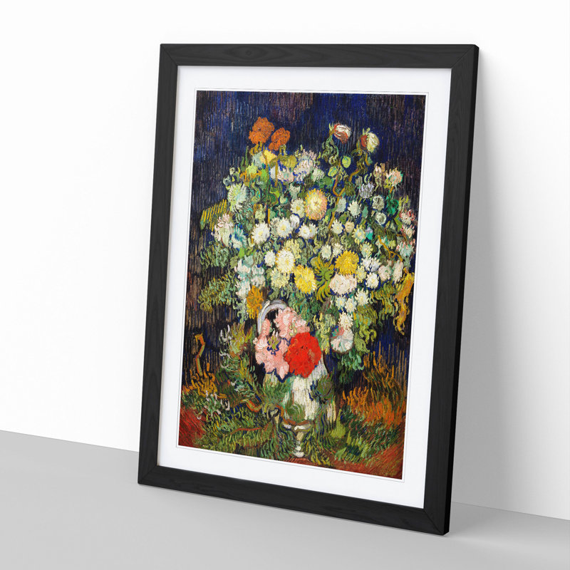 Bouquet of Flowers by Vincent Van Gogh - Picture Frame Painting, 36cm H x 27cm W x 2cm D, Black