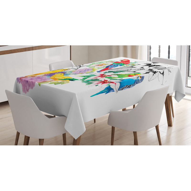 Ambesonne Parrot Tablecloth, Parrots Observing The World On Top Of Floral Foliage Garden Jungle Tropic Bird Print, Rectangular Table Cover For Dining Room Kitchen Decor, 60" X 84", Multicolor