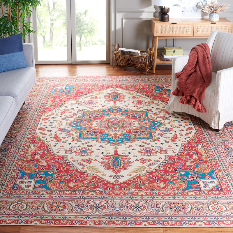 Tapis 107 antidérapant rouge / beige, Rectangle 8 pi x 10 pi