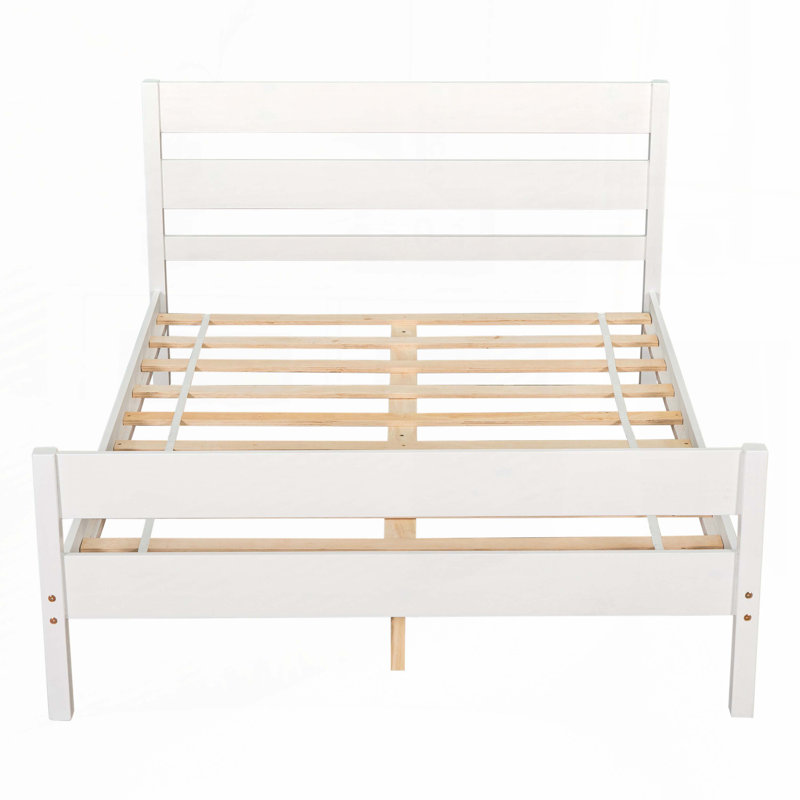 Lit en bois de pin avec cadre de lit renforcé, Blanc