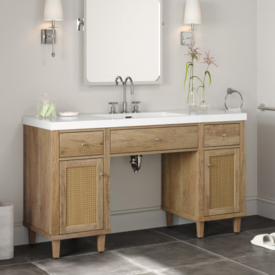 ADA Compliant 60 Inch Single Vanity with SMC Sink and Solid Wood Legs, Spacious Bathroom Storage