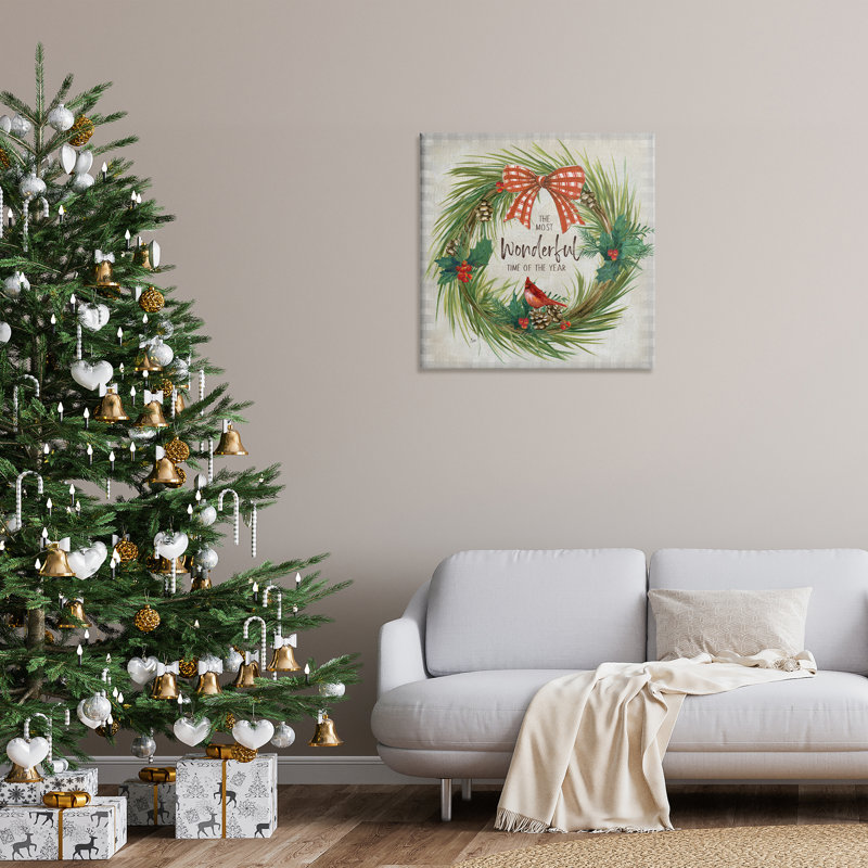 «Most Wonderful Time Wreath», art mural sur toile par Nan, H 30 po x l 30 po