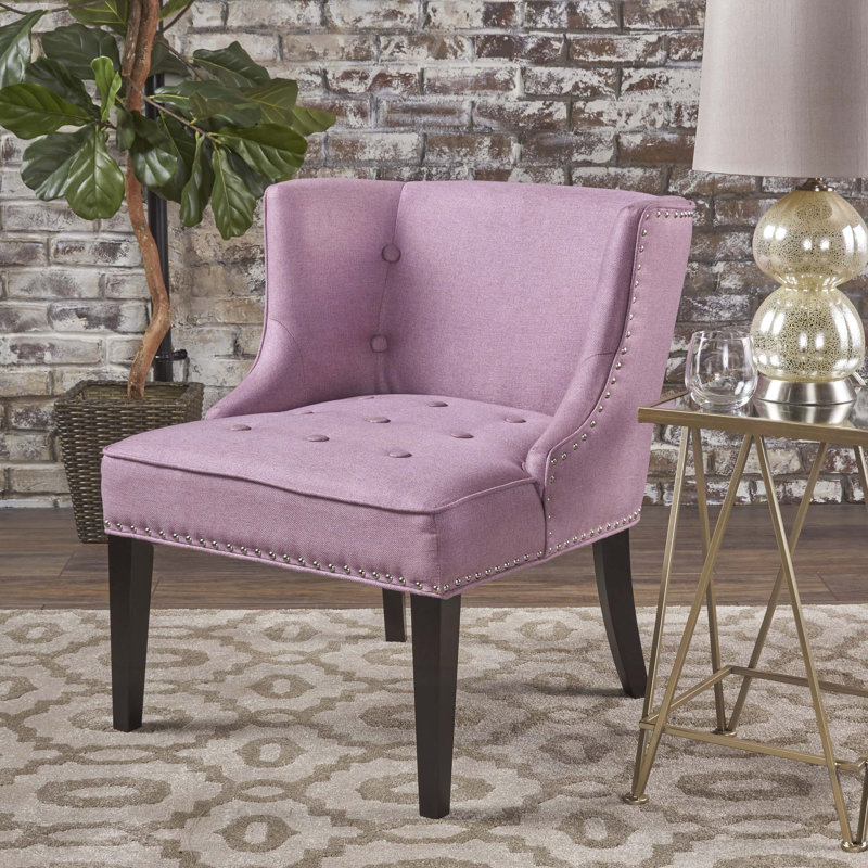 Fauteuil à oreilles capitonné Staas, Tissu mauve