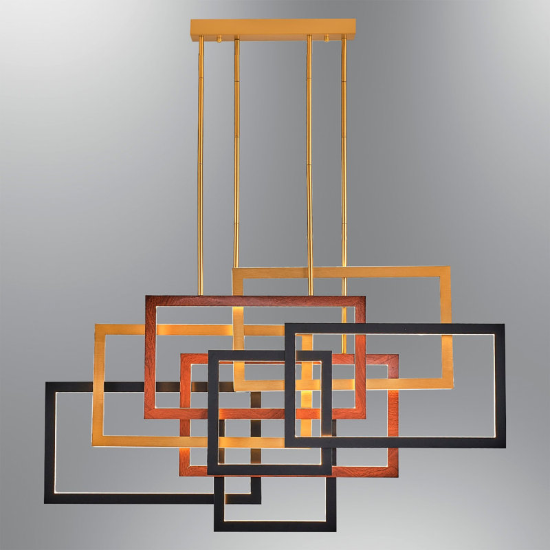 Elegant Chandelier with Metal Body, Black, Red & Gold, 39.4 x 3.9 x 46.1 Inches | 130W Integrated LED, 3000K Warm Light, 13000 Lumens | Assembled Design, Perfect for Modern Living Rooms & Dining Areas