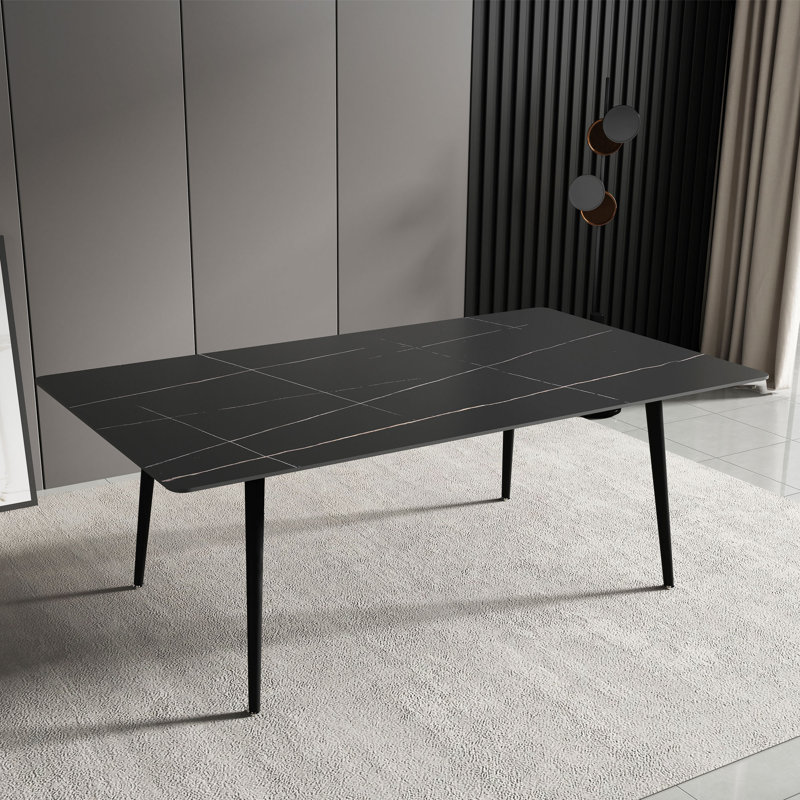 Table de salle à manger Demi-Mae, H 29,5 po x L 63 po x l 31,5 po, Plateau noir / base noire
