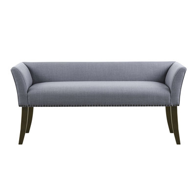 Accent Furniture In Slate Blue - Solid Wood, Low Back, Flared Arms, Bronze Nailhead Accent, Assembly Required For Home Decor Upholstered Bench Wood And Plywood Made