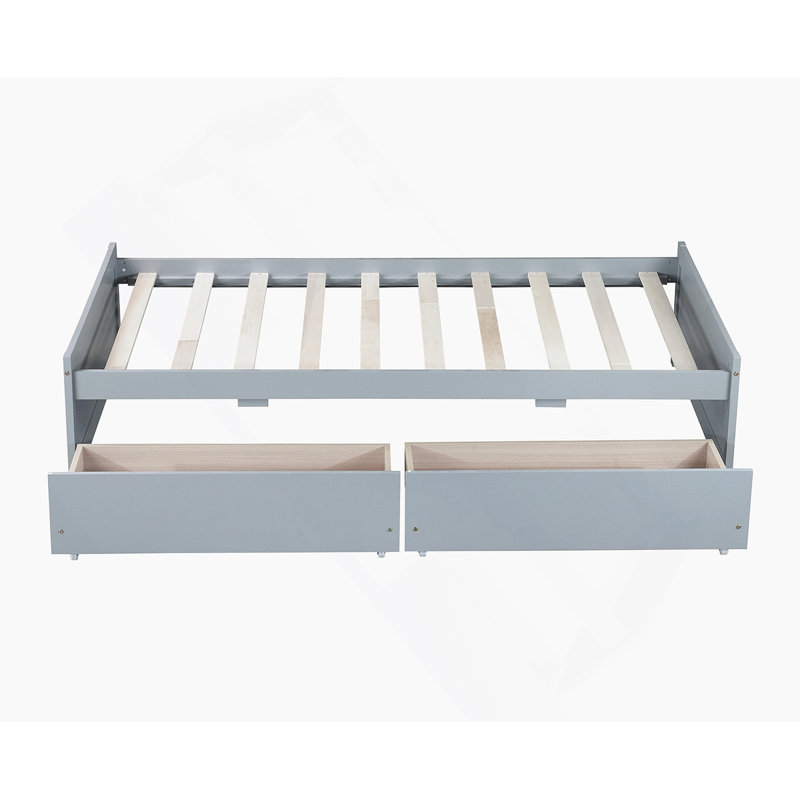 Sturdy Solid Rubber Wood Twin Bed With Two Spacious Drawers For Effortless Organization And Comfortable Sleep, Gray