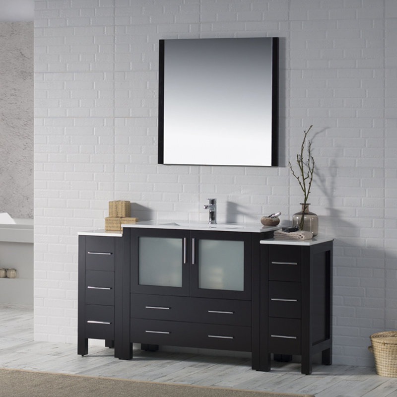 Ensemble de meuble-lavabo simple 60 po avec miroir Mance, Espresso