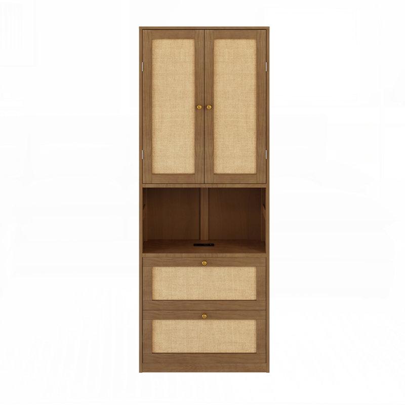Bibliothèque 2 portes avec beaucoup d'espace et ports USB intégrés pour une décoration et une organisation modernes, Noyer