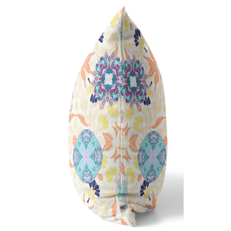 Amaretto Reversible Throw Pillow, 26"x26", Off White/Orange