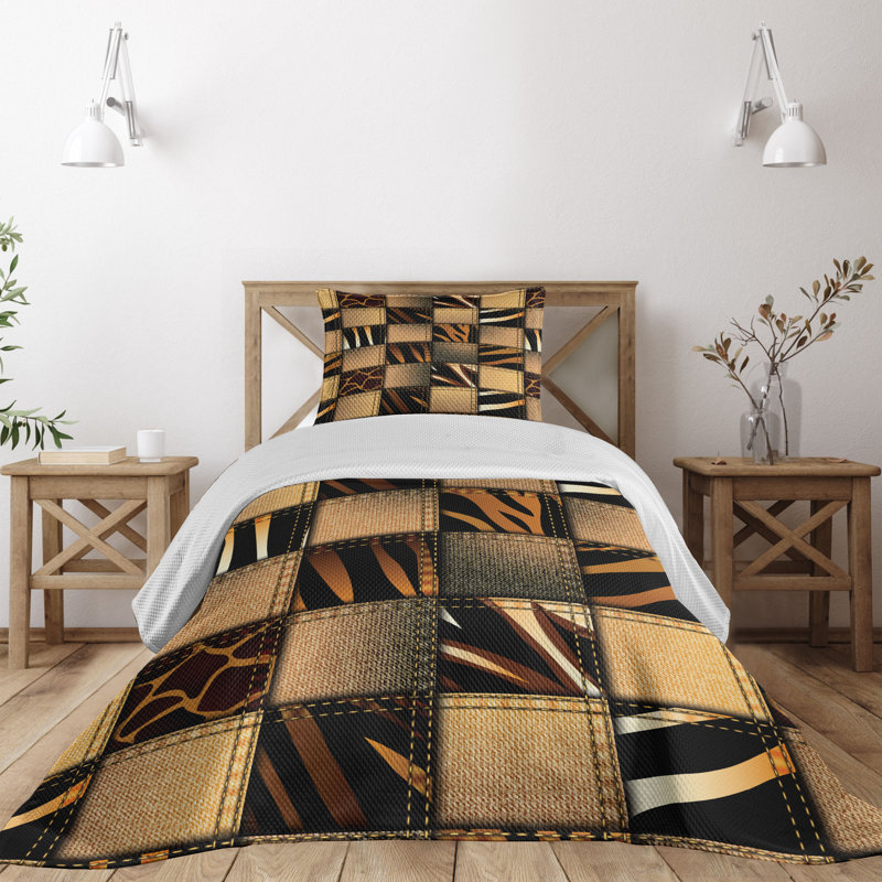 Twin Size White and Brown Quilted Bedspread Set